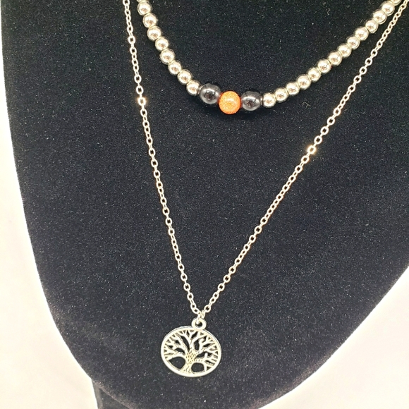 Silver Bread & Charm Necklace Handmade - Picture 2 of 3